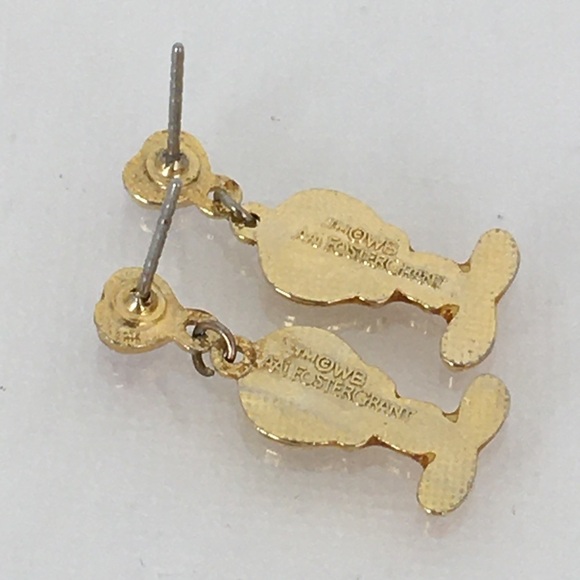 Vintage Tweety Bird Heart Enamel Earrings Gold Pierced Dangle By WB Foster Grant - Picture 3 of 11